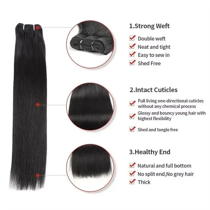 Extensions de cheveux humains brésiliens vierges, lisses, couleur naturelle, 30-36 pouces, 1, 3 ou 4