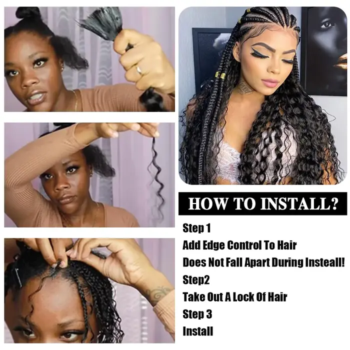 2 lots de cheveux humains à tresser pour tresses bohèmes