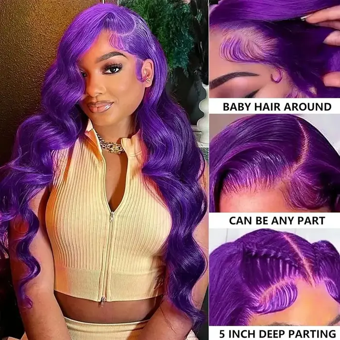 Perruque violette longue bouclée naturelle ondulée pour femmes