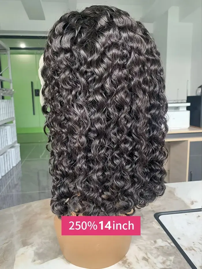 Réel 250 densité 13x4 court Bob humide et ondulé perruque de cheveux humains vietnamien brut Double dessiné haute