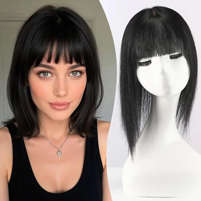 Extensions de cheveux humains blonds mélangés bruns avec frange, Extensions de cheveux lisses en soi