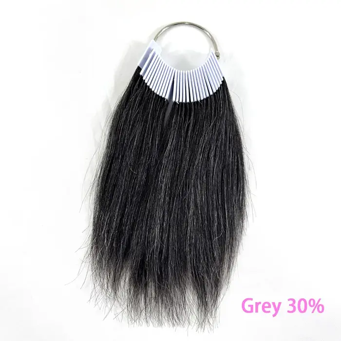Échantillons de cheveux gris anneaux de couleur Extensions de cheveux humains réels pour tester la c