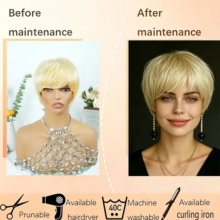Perruque courte en cheveux humains naturels