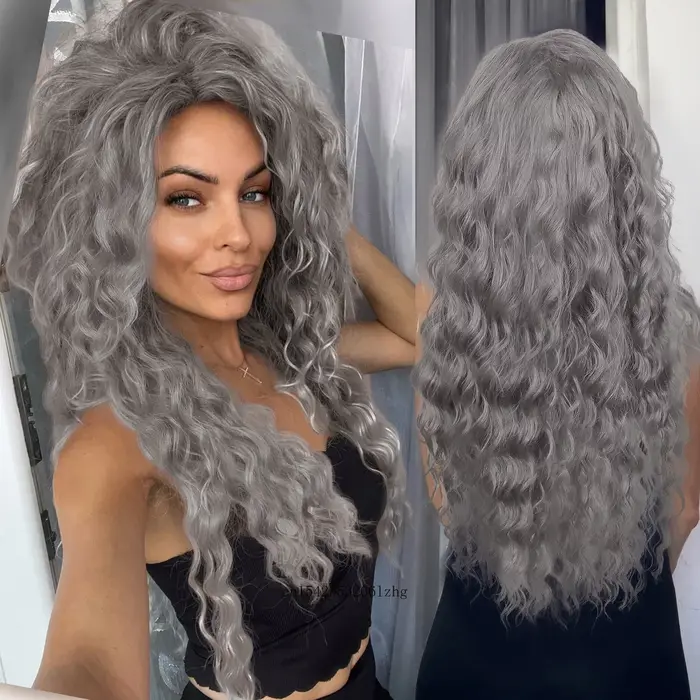 GNIMEGIL – perruque synthétique grise longue ondulée pour femmes, perruque ondulée naturelle moelleuse et bouclée, Cosplay, fête d'halloween, résistante à la chaleur