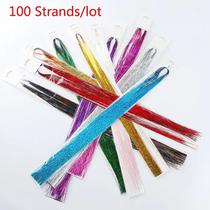 100 brins filles Streak Clubbing brillant Extension de cheveux Bling soie