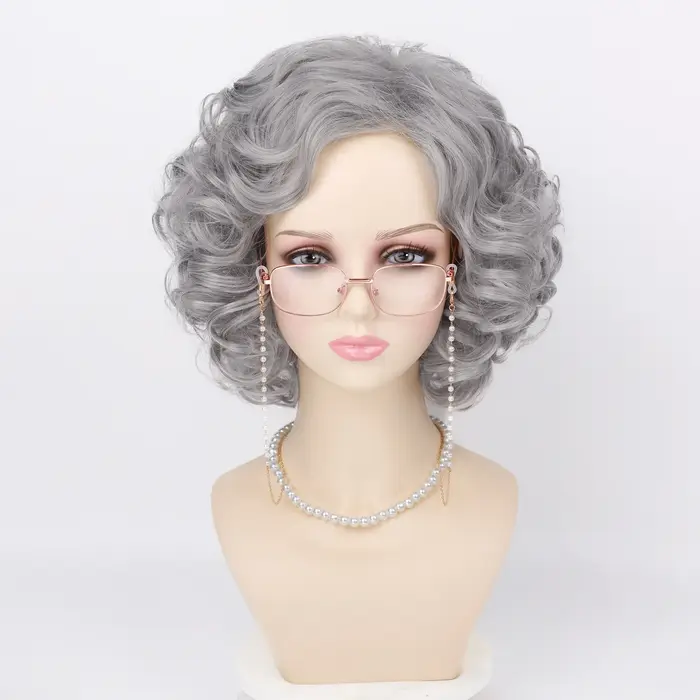 Perruque synthétique courte bouclée grise pour femmes âgées, 5 pièces, accessoires pour grand-mère, 