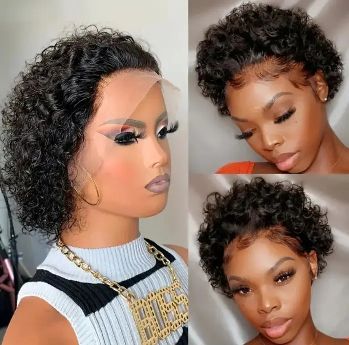 Perruque de cheveux humains avant de dentelle bouclée courte pour les femmes perruque de lutin court