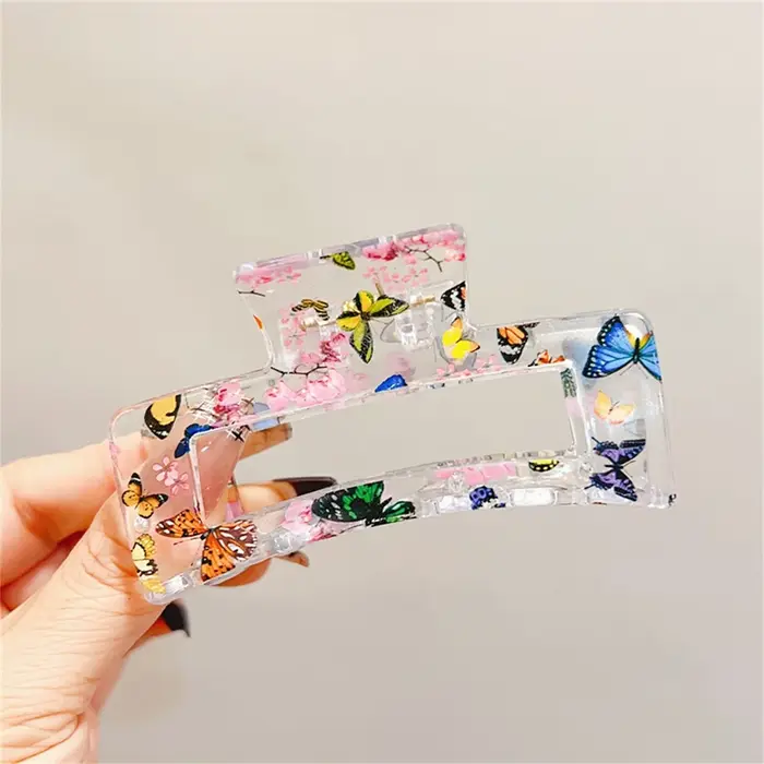 Été petit frais transparent imprimé fruits floral requin pince plaque cheveux arrière de la tête carré