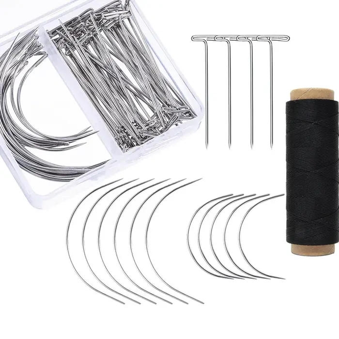Ensemble d'aiguilles et de fil pour tissage, 70 pièces, avec broches en T, aiguilles incurvées en C,