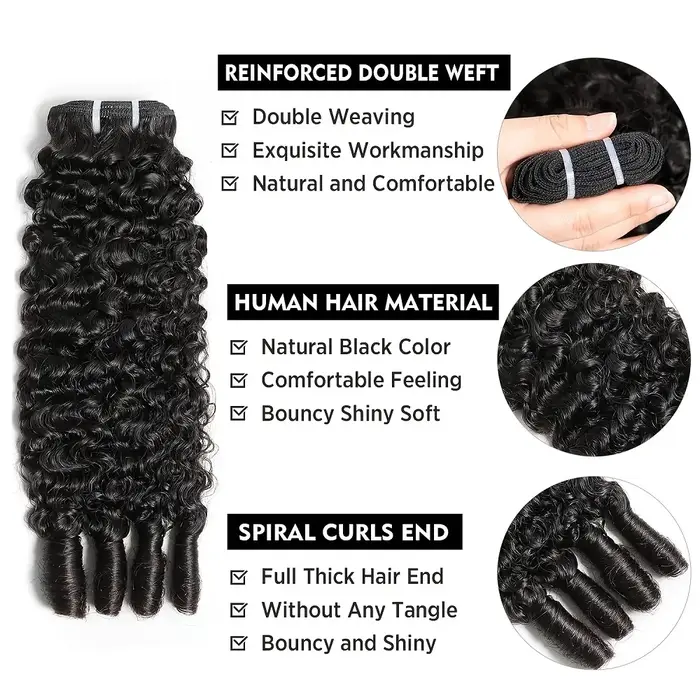 Extensions de cheveux humains bouclés birmanes au crochet, sans nœuds, pré-séparées, avec pointes bo