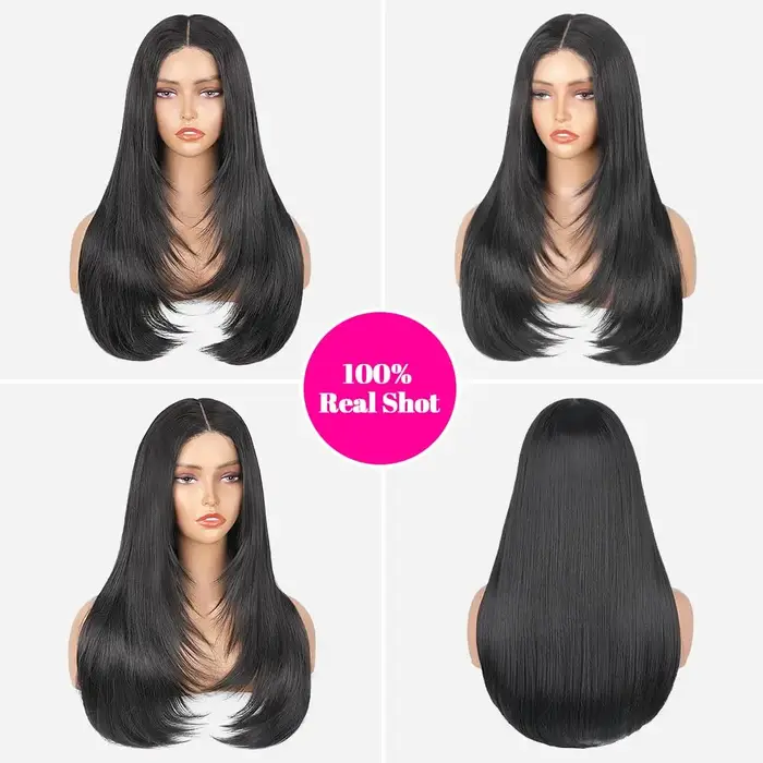 Perruque Lace Front Wig synthétique lisse et coupe superposée