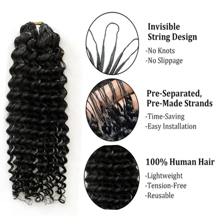 Extensions de cheveux humains au Crochet pré-séparés sans nœuds, cheveux crépus bouclés, plumes au C