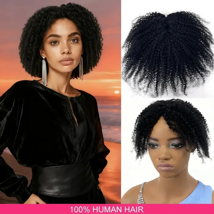 Topper de cheveux afro crépus bouclés pour femmes – Postiche d'aspect naturel crépu bouclé pour amin