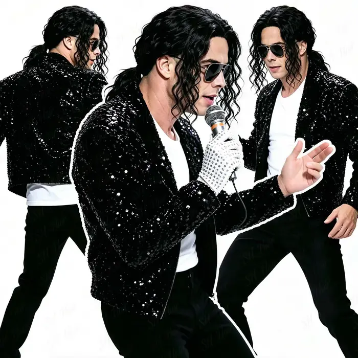 Perruque synthétique noire pour homme, style mulet, avec lunettes et gants, longue et bouclée, années 70-80, style rocker star punk, pour fête, Halloween, cosplay Michael Jackson
