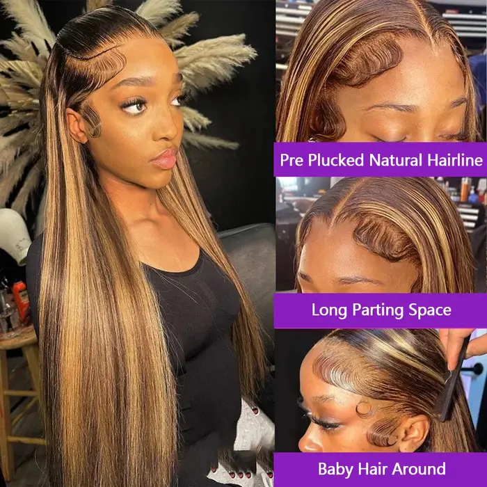 Hd 13x6 mettre en évidence perruque cheveux humains miel blond brun couleur dentelle avant perruques