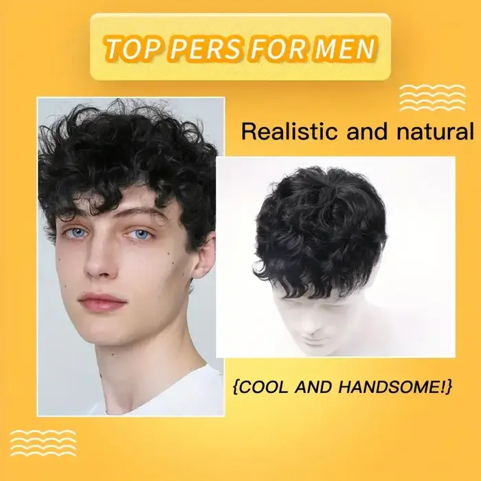 Perruque de cheveux humains Leslie bouclée/moelleux pour hommes
