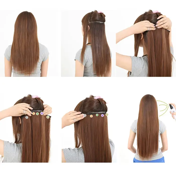 Allaosify – Extension capillaire synthétique longue lisse à 5 Clips
