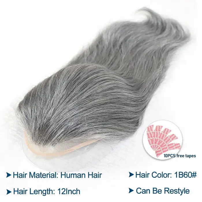 Toupet gris de 12 pouces pour hommes