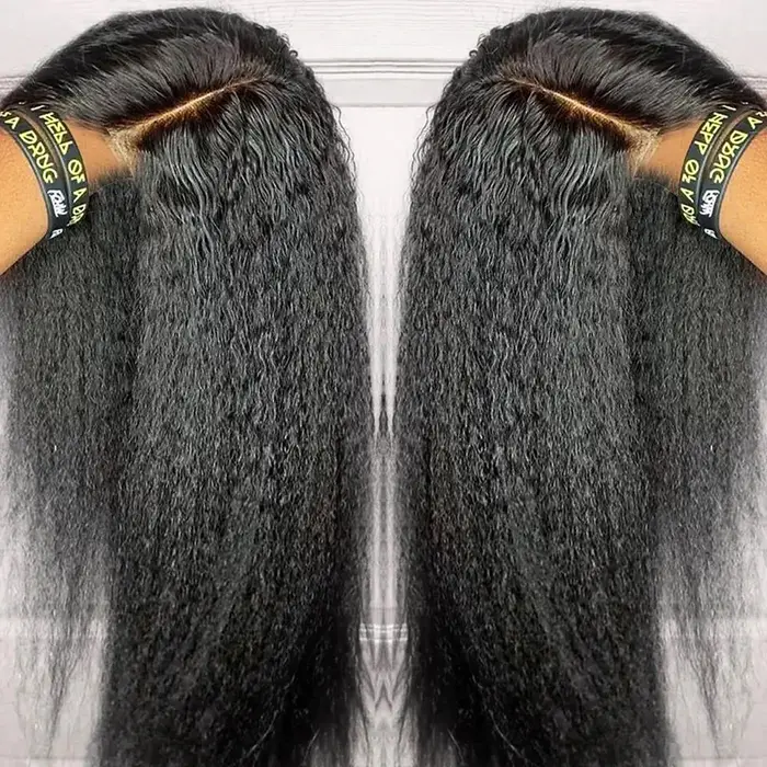 Yaki crépus droite doux couleur noire synthétique 13X4X1 HD dentelle frontale perruque pour les femmes pré-épilées avec