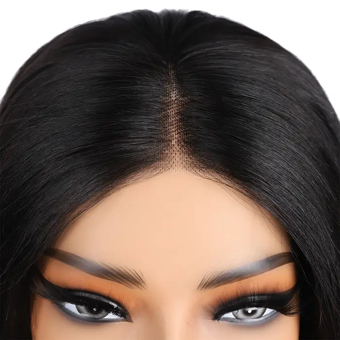 Mettre et aller perruque sans colle cheveux humains pré plumés pré-coupé dentelle noeuds blanchis droite courte Bob