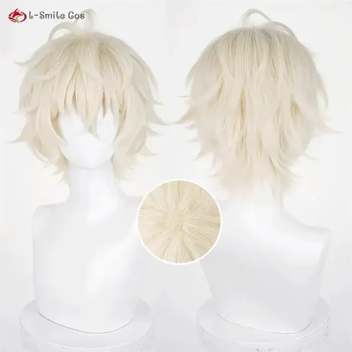 Perruque de Cosplay Synthétique Courte et Blond Clair de 30cm avec Bonnet, Degré de Chaleur pour ixd