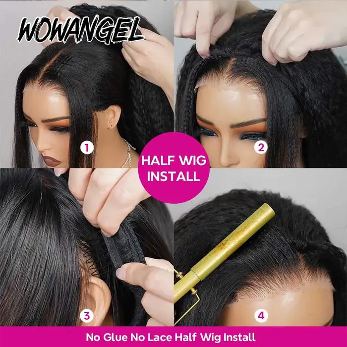 250% lumière Yaki demi perruques cheveux humains Invisible délié porter Go sans colle perruques Yaki