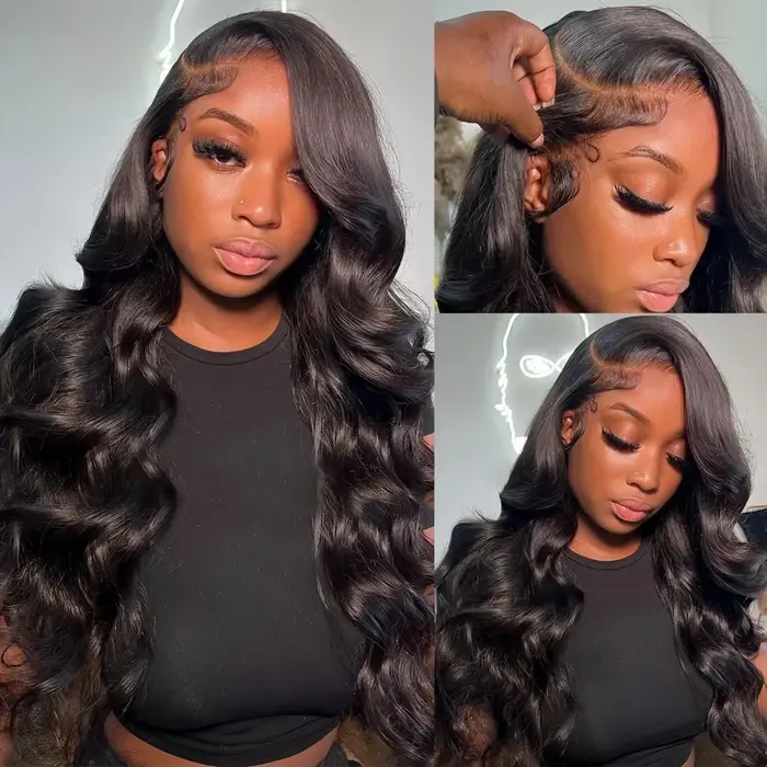 Perruque 360 Full Lace Frontal Body Wave en Cheveux Humains Péruviens, Couleur Naturelle, avec Sangl