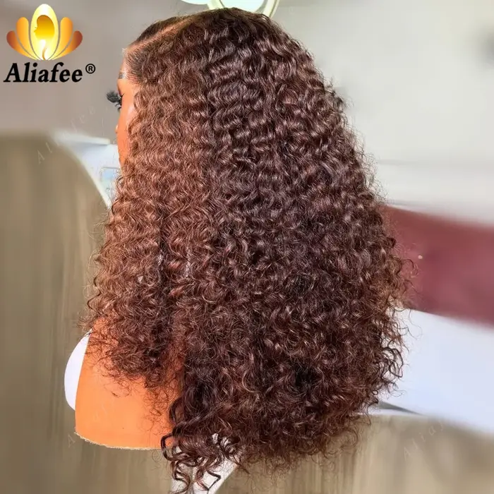 Perruques de cheveux humains bouclés de couleur marron
