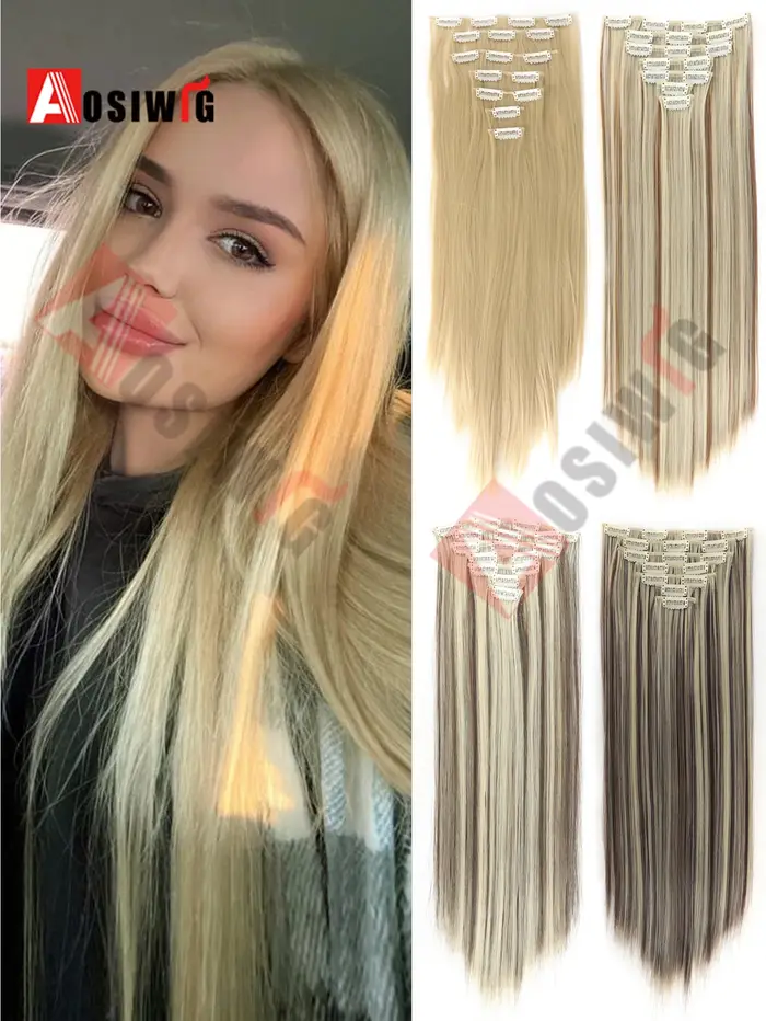 Extensions de cheveux synthétiques longs et lisses