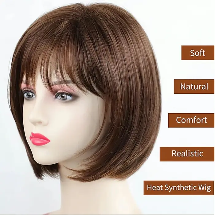 HAIRJOY – perruque Bob synthétique courte brune avec frange pour femmes