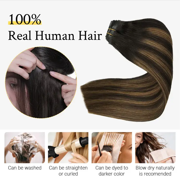 Extensions de cheveux humains lisses à clips