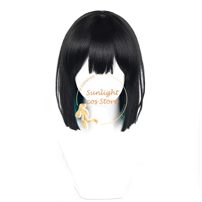 Sua Cosplay perruque 30 cm noir vert mixte perruques avec boucles d'oreilles résistant à la chaleur cheveux