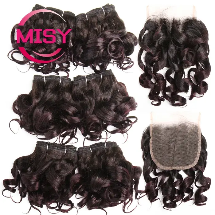 Tissage en lot brésilien naturel bouclé avec Lace Closure colorée 1B/27/30/33/99J