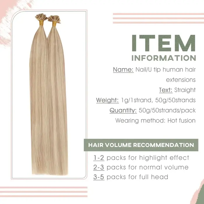 Extensions de cheveux Ugeat U Tip Capsules Kératine Pré-collées