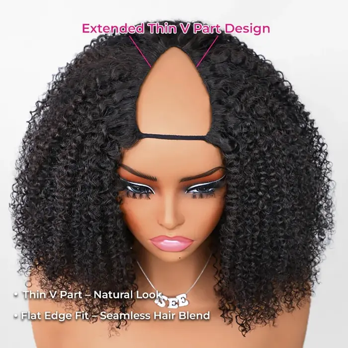 250% V partie perruque cheveux humains sans laisser sur pleine Machine faite Afro crépus bouclés per