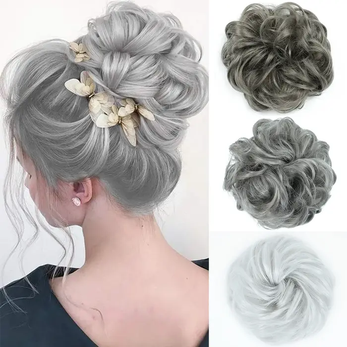 AZQUEEN Chignon en désordre Extension de cheveux bande élastique synthétique vague bouclée