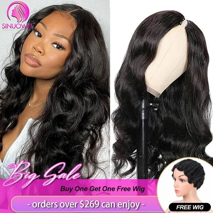 Perruque Sinuowei U V Part Body Wave en cheveux humains pour femmes