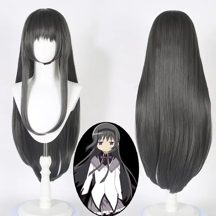 Akemi Homura Cosplay perruque noir cheveux longs raides Anime Puella Magi Madoka Magica