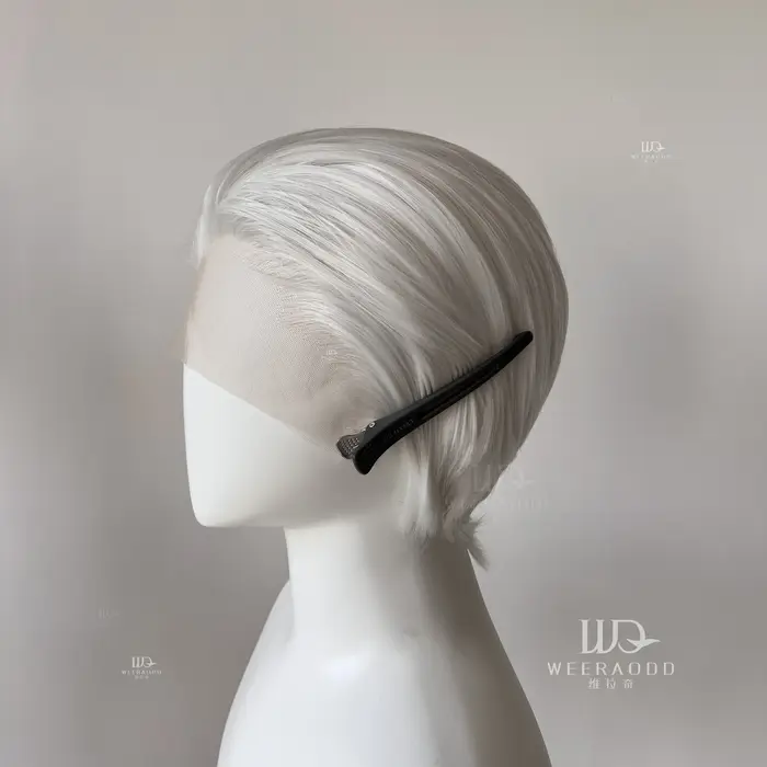 Perruque Lace Front Wig synthétique courte blanche, 8 pouces, 13x4, Blonde argentée, en Fiber résist