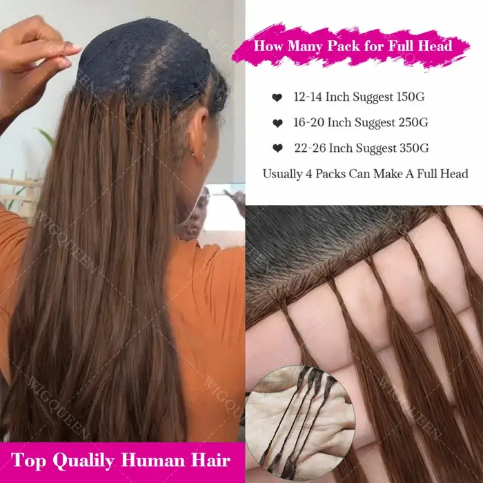 Extensions de cheveux humains pré-bouclées, mèches brunes ombrées, effet plume, soyeuses et lisses,
