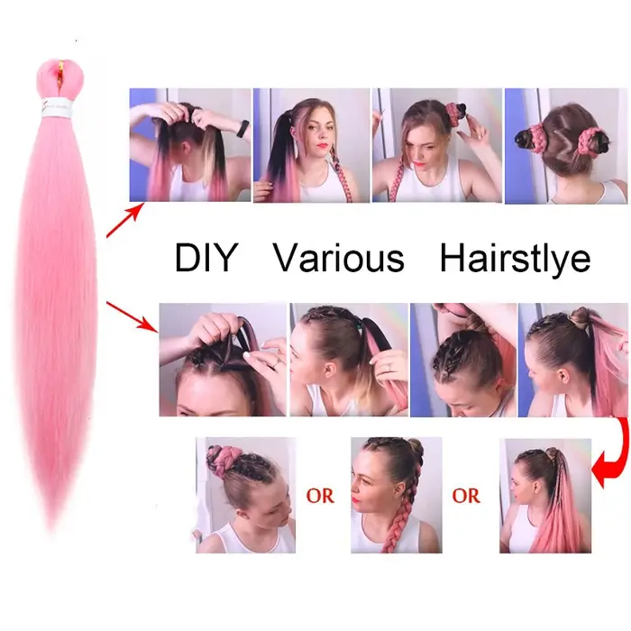 Extension capillaire synthétique ombrée pré-étirée de 20 pouces, postiche Yaki lisse EZ pour femmes 