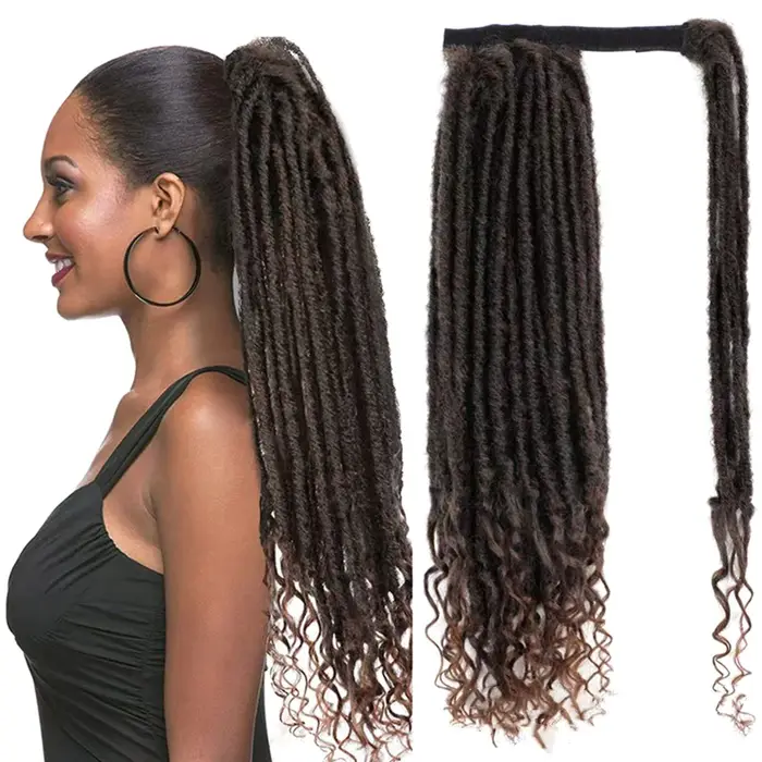 Extensions de queue de cheval à clipser, fausses locks torsadées pour femmes noires, postiches synthétiques Goddess Locs à enrouler