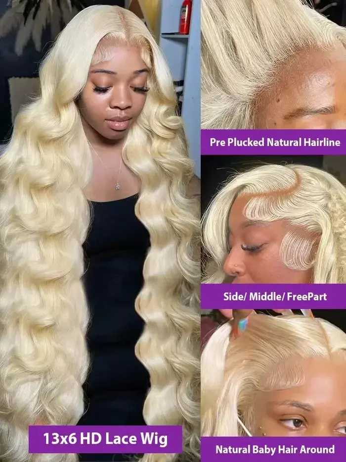 Perruque Lace Front Wig Body Wave Naturelle Blonde, Cheveux Colorés, 13x6, 13x4, HD 613, 30 Pouces,
