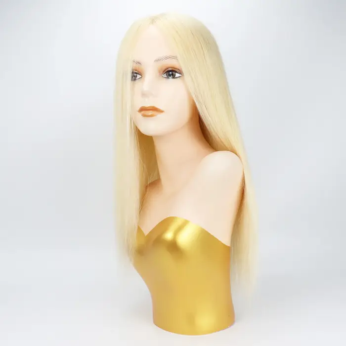 # Perruque en cheveux humains blonds 613, la plus claire, 6x6 pouces, avec dessus en soie et contour