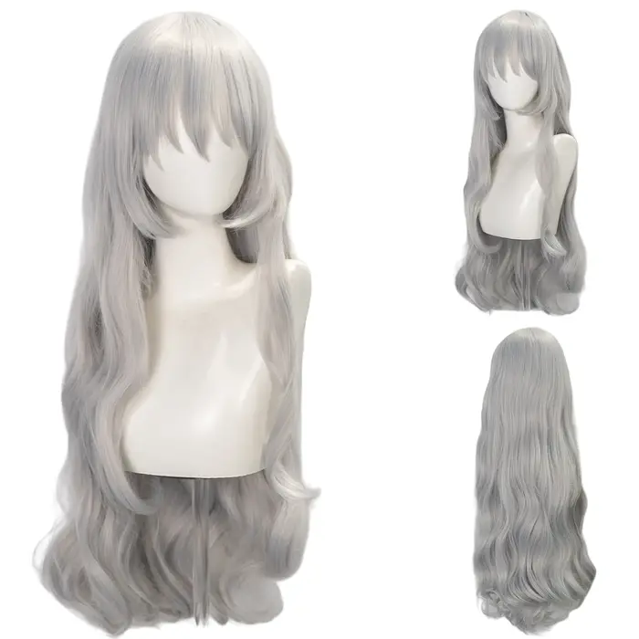 Argalia Cosplay perruque 77 cm Anime fille argent longue bandeau bouclé avec frange perruques synthétiques Halloween fête Costume accessoires