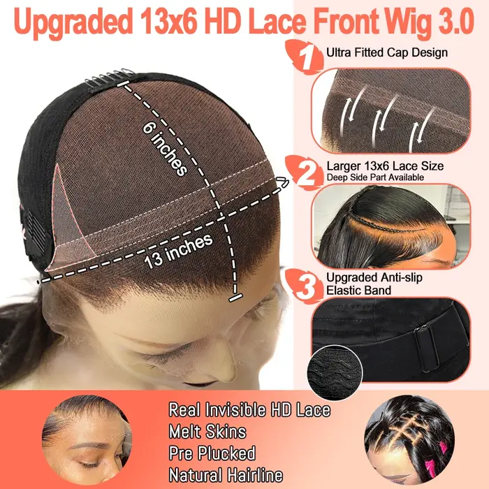 BEEOS-Perruque Brésilienne de Cheveux Naturels Lisses, Ultra Ajustée, 13x6, Prêt à vitation, HD