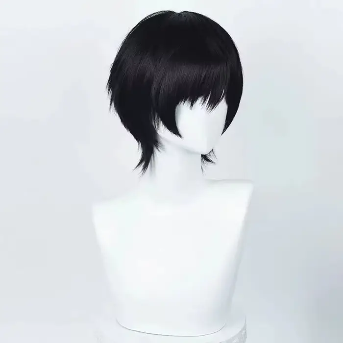 Perruque de Cosplay Anime Yoshida Hirofumi, perruque courte noire de 35cm, cheveux synthétiques résistants à la chaleur, perruques de fête pour hommes