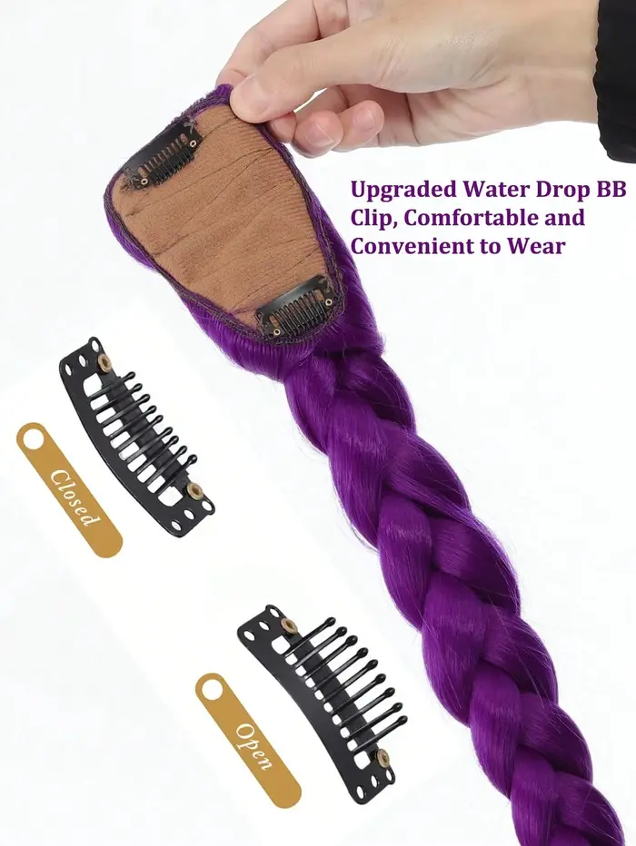 Queue de cheval tressée synthétique violette, coiffure de Costume longue de 26 pouces avec Clips pou