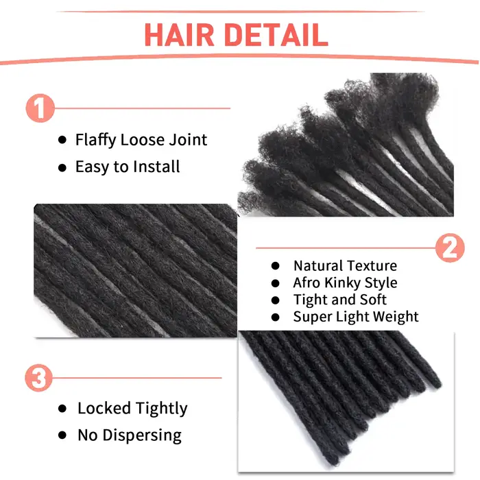 6-12 poucesDreadlocks Extensions synthétiques dreads cheveux Reggae Hip-hop synthétique Afro crépus Style Locs