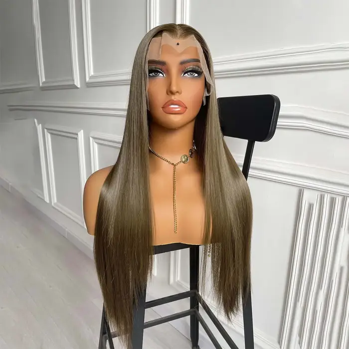 Perruque Lace Front Wig synthétique lisse et longue brune 13x4